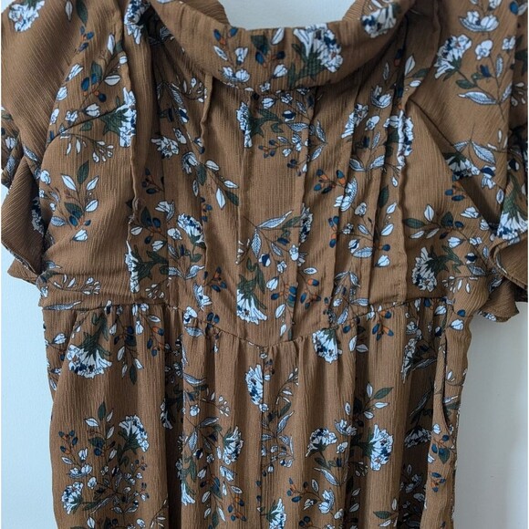 Elliatt Anthropologie Tan Prairie Floral Print Wide Leg Crepe Jumpsuit Size L - Picture 8 of 11
